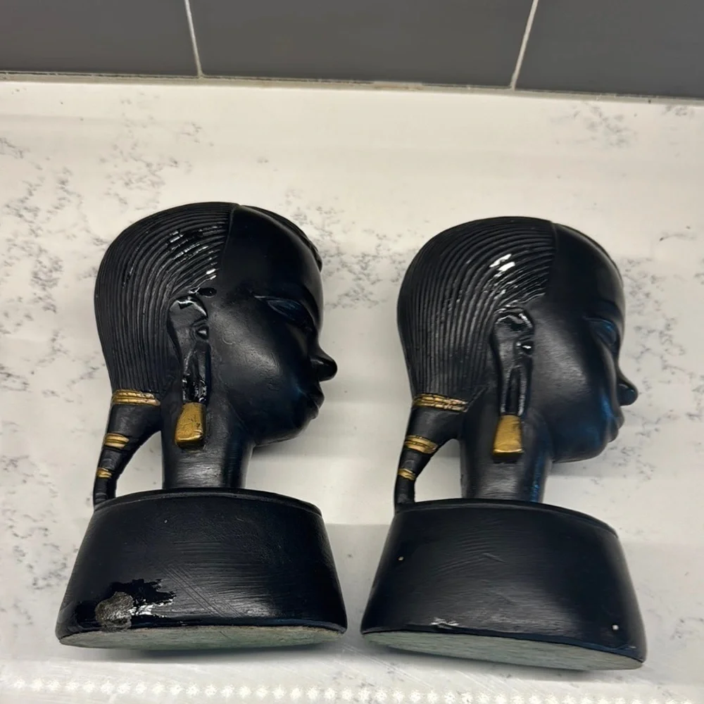 Vintage Ebony and Gold Accent Busts